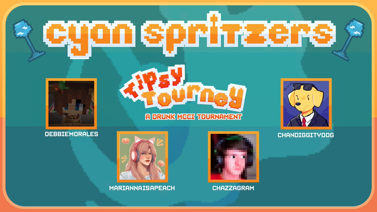 Tipsy Tourney (@tipsytourney) on Twitter photo ๐บIntroducing the Cyan Spritzers!๐บ
<a href="/debbiemoralestv/">Debbie โก</a> <a href="/MariannaIsPeach/">Marianna</a> <a href="/Chazzagram/">Chazzagram ๐ฌ</a> <a href="/Chandiggitydog/">Chandog</a>
Watch them in the Tipsy Tourney 2 on Friday, December 6th at 8:00pm CST! ๐บIntroducing the Cyan Spritzers!๐บ
<a href="/debbiemoralestv/">Debbie โก</a> <a href="/MariannaIsPeach/">Marianna</a> <a href="/Chazzagram/">Chazzagram ๐ฌ</a> <a href="/Chandiggitydog/">Chandog</a>
Watch them in the Tipsy Tourney 2 on Friday, December 6th at 8:00pm CST!