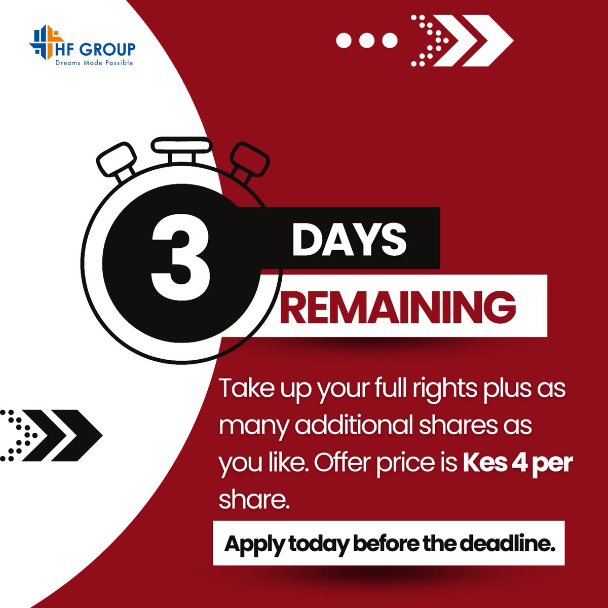 SokoAnalyst's tweet photo. The current Rights Issue by HF Group is going for Ksh 4 per share and is open to existing shareholders. You don't want to be left out #HFGroupRightsIssue https://t.co/cURj1RoPAy