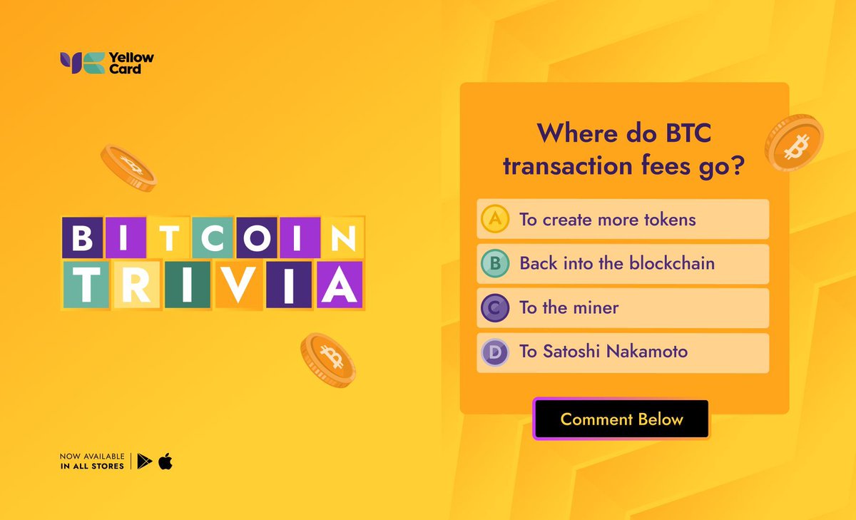 yellowcard_app's tweet photo. #TGIF Trivia Time! 🎉💰

We’re giving away 10 USDT each to 2 lucky winners who answer correctly! Think you’ve got what it takes? 
1️⃣ Drop your answer in the comments 
2️⃣ Make sure you have a verified Yellow Card account 
3️⃣ Repost for a friend! 👇💛 #YellowCard https://t.co/I8ZhiewqbM