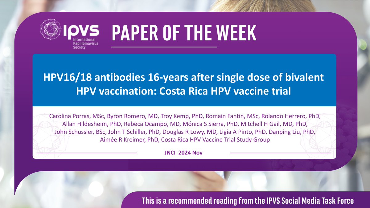 IPVSociety's tweet photo. HPV-16/18 seropositivity remained exceedingly high 16 years after vaccination with #onedose of the #HPVvaccine. Women should have protection from #cervicalcancer for at least 20 years & likely much longer at the observed rate of decline
#CVT @AimeeKreimer
https://t.co/pD2tJlford https://t.co/6bzP2s7cA2