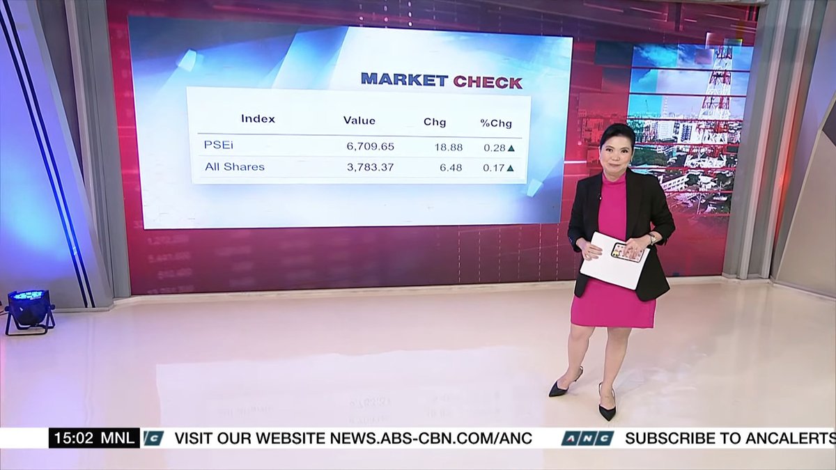 ralphierce's tweet photo. After Week 1 of the new-look #ANCMarketEdge, I'm liking this new style of presentation. @michelle_d_ong looked more like a professor in the studio as she looks at the closing figures of both PH & other Asian stock exchanges. https://t.co/9uxVzXRad1