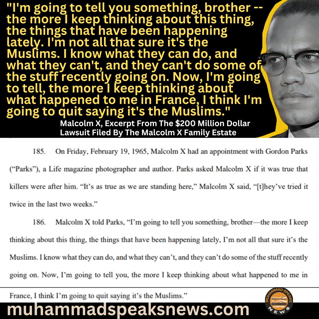 "..... I'm going to quit saying it's the Muslims."
Malcolm X discussing the attempts on his life, with Photographer Gordon Parks. 
muhammadspeaksnews.com
#freedom #justice #equality