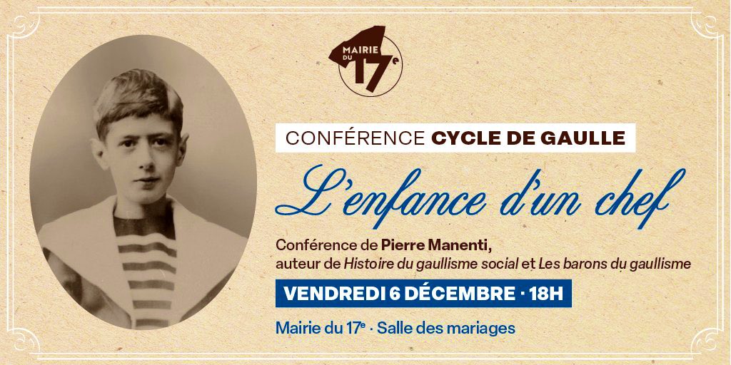 Comment « devient-on » de Gaulle ?! 🤔

À l’invitation de <a href="/geoffroyboulard/">Geoffroy Boulard</a>, c’est la question à laquelle je vais tenter de répondre ce soir, à <a href="/Mairie17/">Mairie du 17e</a>, en racontant la vie de Charles de Gaulle, de sa naissance jusqu’à son choix courageux en 1940.

Entrée libre 📆 ⤵️