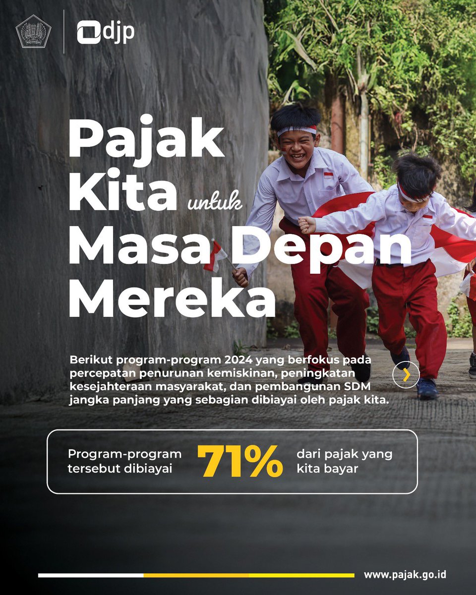 #KawanPajak, pajak yang telah  dibayarkan berandil besar dalam mendukung perlindungan sosial bagi masyarakat di tanah air. 

Simak infografis pajak kita untuk masa depan mereka sebagai berikut.