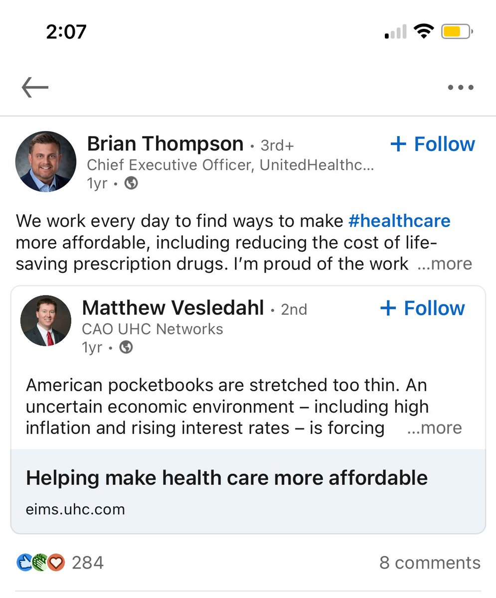 kenklippenstein's tweet image. The replies to Brian Thompson’s last post on LinkedIn — all from before the shooting — are a horror show