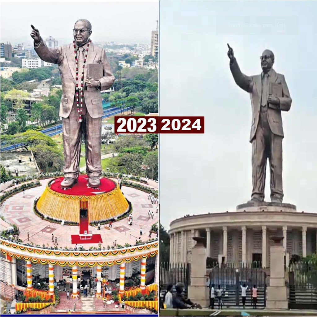 KTRBRS's tweet photo. Have you explicitly instructed your Govt to insult Dr. Babasaheb Ambedkar @RahulGandhi Ji?

Please see the stark difference between how BRS Govt installed & celebrated the world’s largest 125FT statue of Ambedkar Ji and how your Congress Govt continues to neglect his legacy & memorial for over a year 

What a shame !