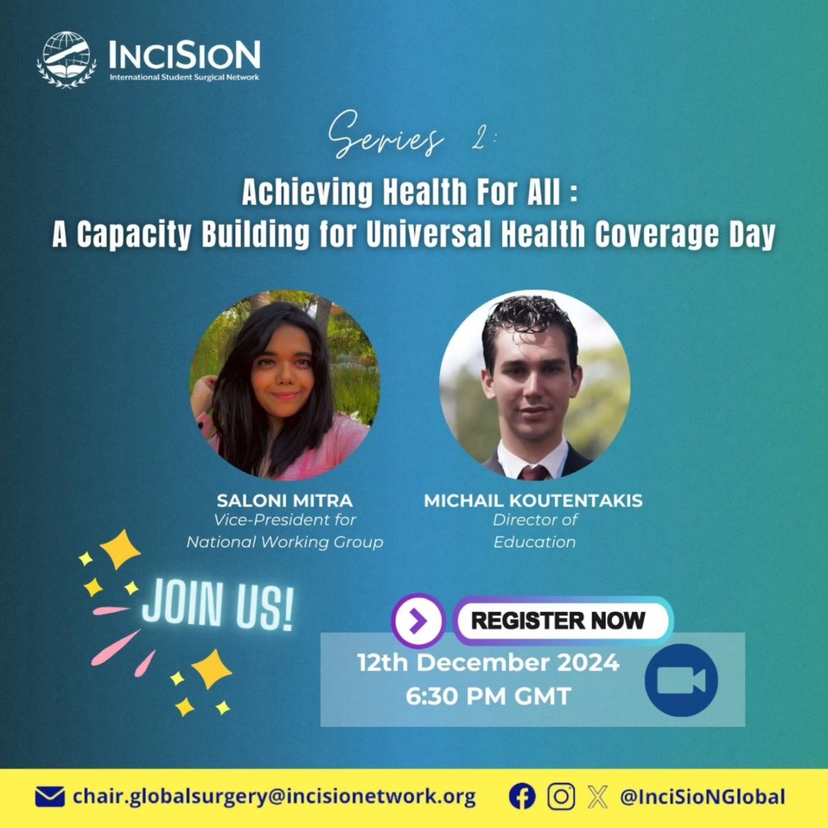 InciSioNGlobal's tweet photo. 📢 Join us for Achieving Health for All: A Capacity Building for Universal Health Coverage Day! 🌍

🗓 12th December 2024
⏰ 6:30 PM GMT
📍 Secure your spot now: https://t.co/RDEqzJXQM4

#HealthForAll #UHC2030 #InciSioN4GlobalSurgery #TheFutureOfTheOR https://t.co/4pS1psUGRU