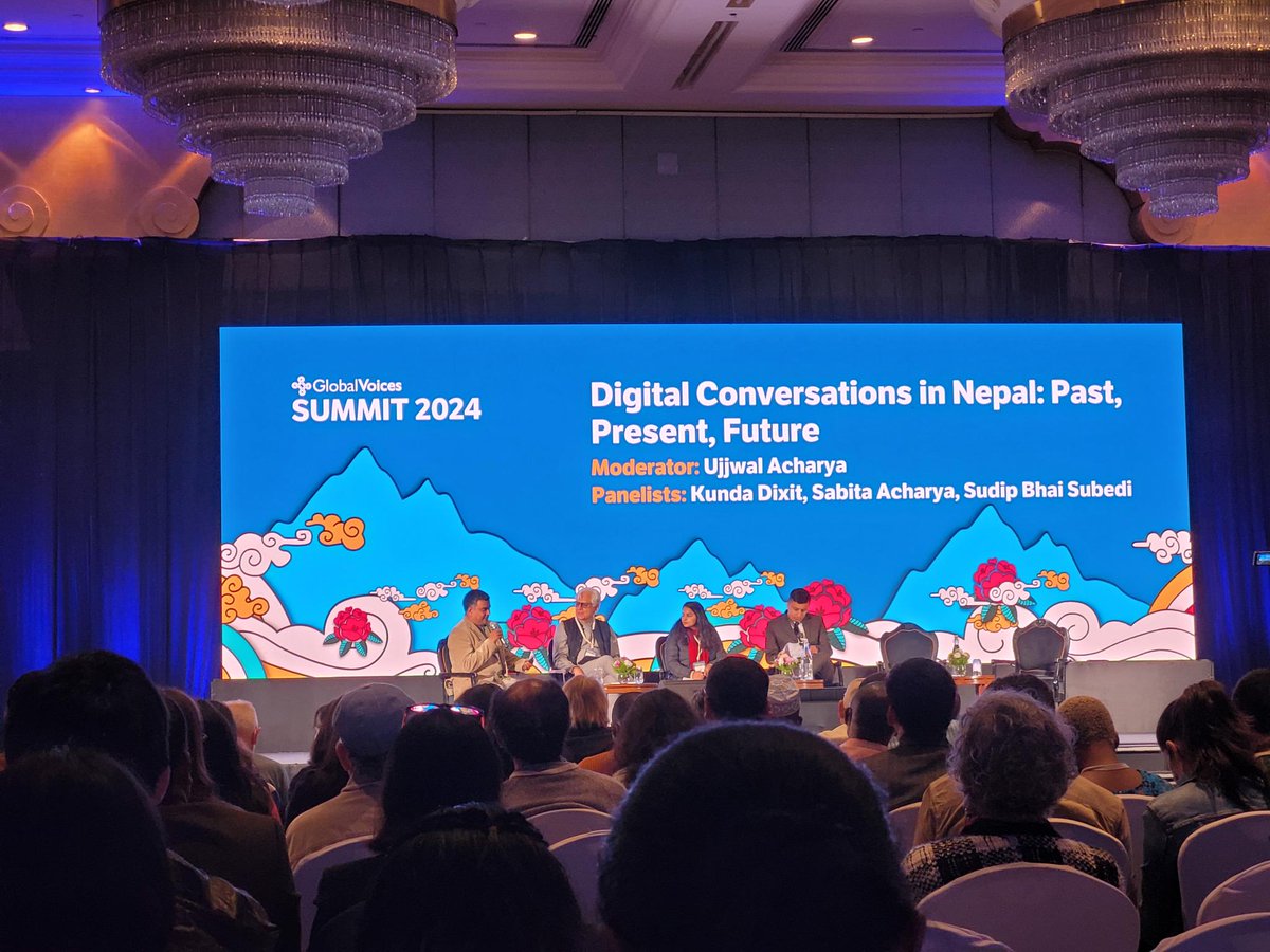 globalvoices's tweet photo. 📍Panel: "Digital Conversations in Nepal: Past, Present and Future"

With panellists @kundadixit, @AcSabita &amp; Sudip Bhai Subedi. 

#GVSummit2024 https://t.co/BKiUwGfVcI