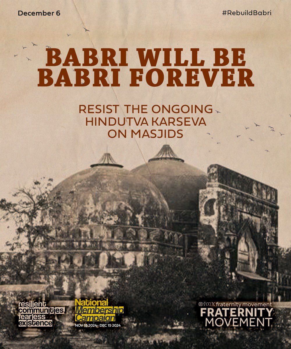Fraternity_UP's tweet photo. BABRI WILL BE BABRI FOREVER

RESIST THE ONGOING HINDUTVA KARSEVA ON MASJIDS

#rebuildbabri https://t.co/2eYtMupZC7