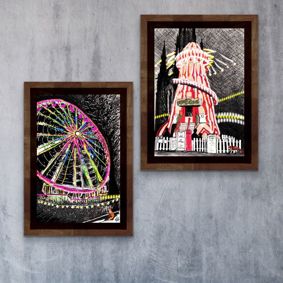EdinburghFoxInk's tweet photo. I’ve been working on some Edinburgh Christmas pieces. Fully drawn in ink then illuminated to capture the atmosphere better. #Edinburgh #Edinburghchristmas #gianthelterskelter #bigwheel #edinburghartist #christmasmagic https://t.co/BfFAY5iq2c