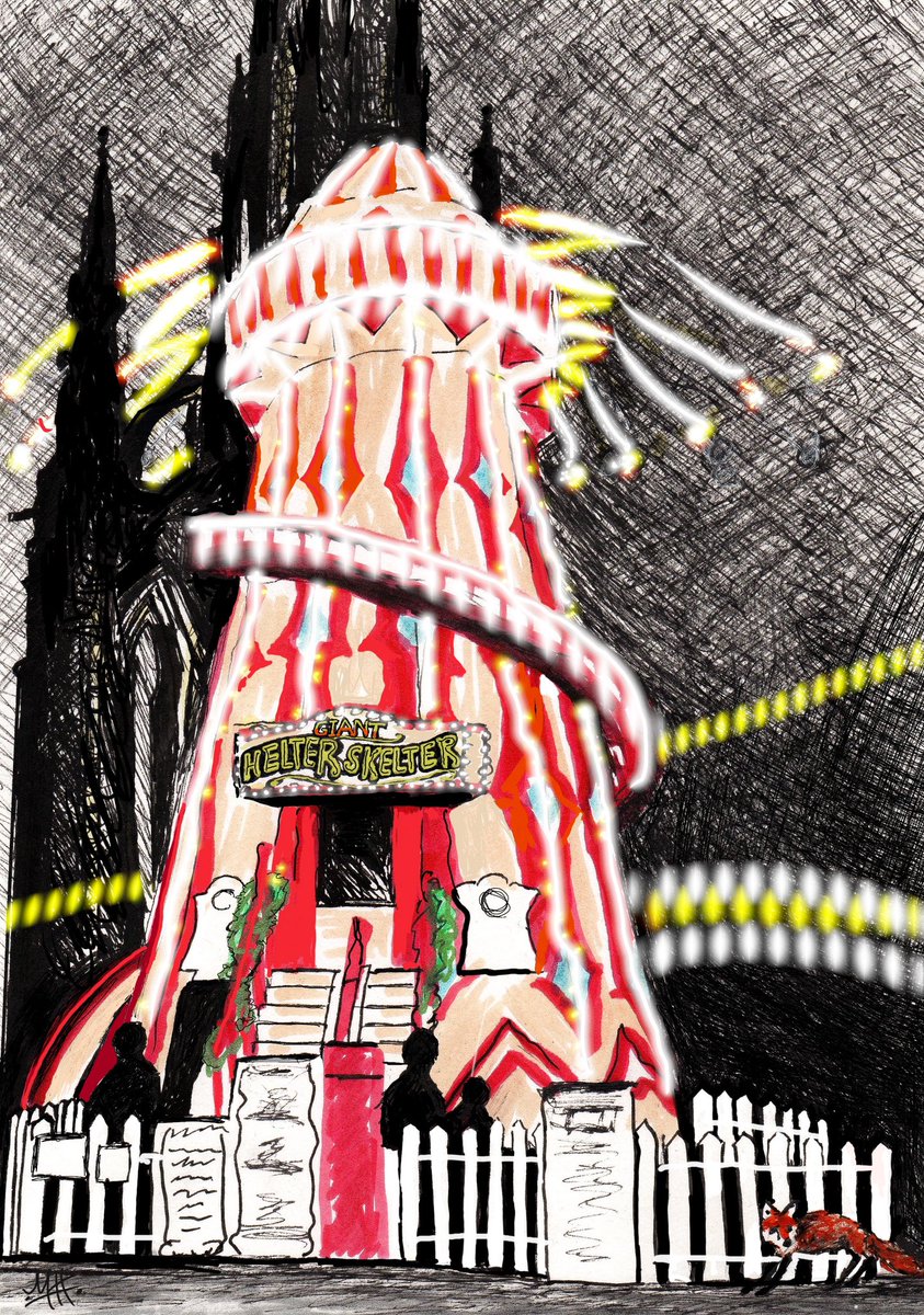 EdinburghFoxInk's tweet photo. I’ve been working on some Edinburgh Christmas pieces. Fully drawn in ink then illuminated to capture the atmosphere better. #Edinburgh #Edinburghchristmas #gianthelterskelter #bigwheel #edinburghartist #christmasmagic https://t.co/BfFAY5iq2c