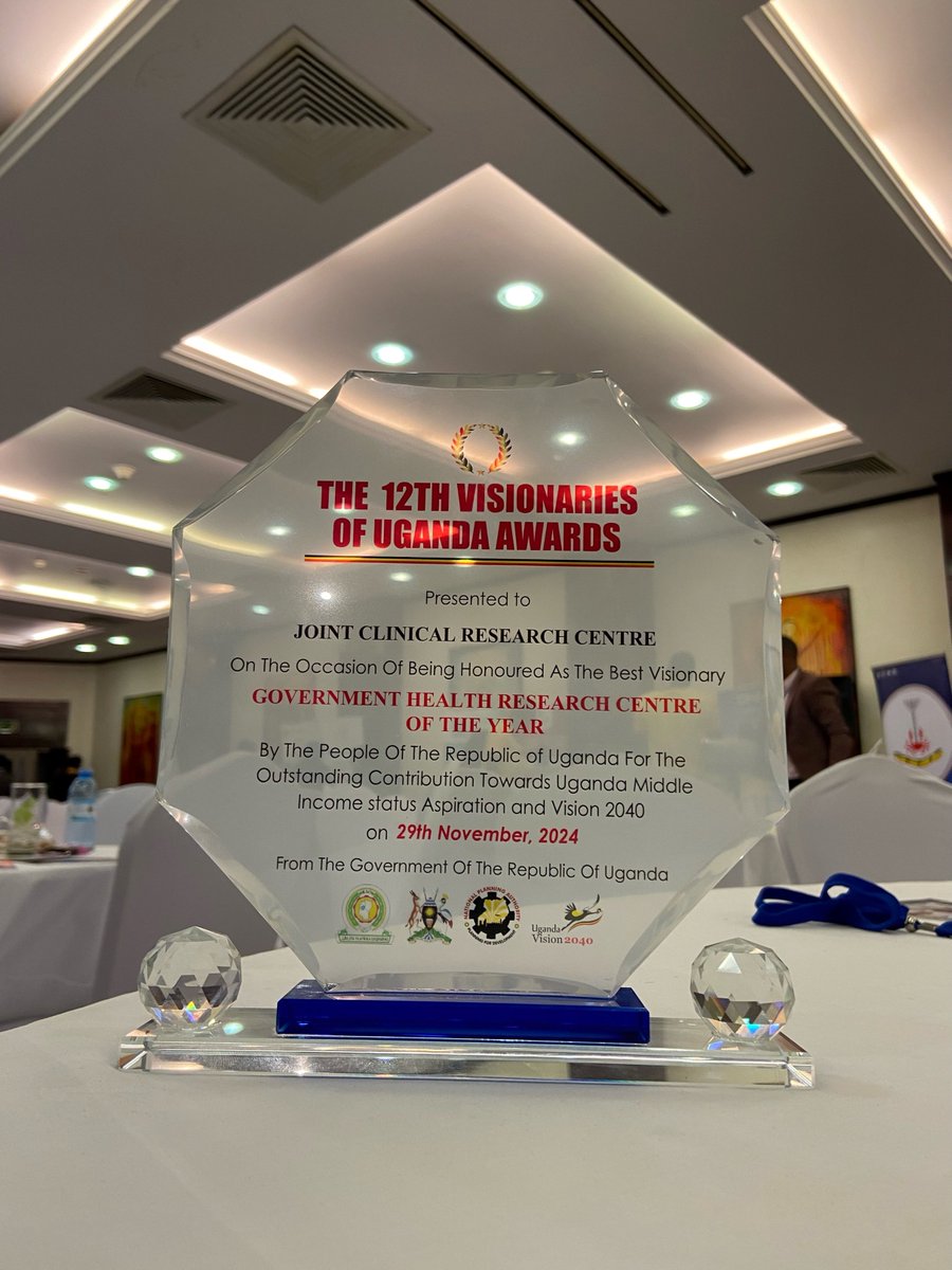 jcrc_official1's tweet photo. We are honored to be named "Government Health Research Centre of the Year" at the 12th Visionaries of Uganda Awards! This recognition fuels our commitment to advancing health research and clinical care, contributing to Uganda’s Vision 2040 goals. #ACentreOfExcellence https://t.co/9Qc0QPaSkv