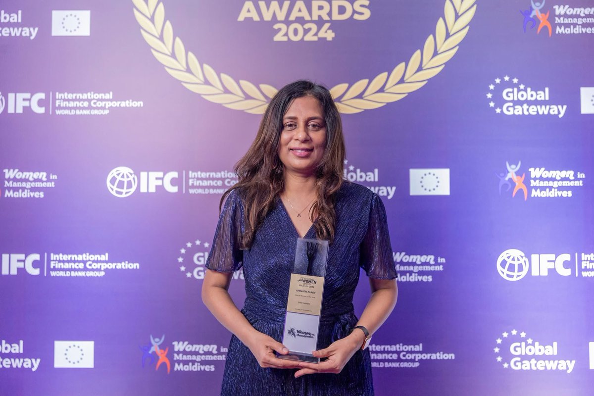 WIMMV's tweet photo. Glocal Woman of the Year - Aminath Zaady, Chief Operating Officer, Brennia Resort
Management and Founder, Rouf, a Co-living Brand in Singapore

@IFC_SouthAsia 

#WIMMV #WIMMV2024 #WIMMVawards2024 #IFC #EmpoweringWomen #Leadership #CareerGrowth https://t.co/N52RZDzXTc
