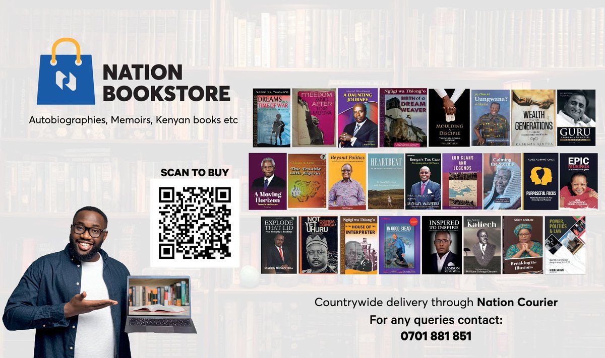 BD_Africa's tweet photo. Welcome to Nation Media Group PLC's Virtual Bookstore. Your one stop shop for the best selling books (Biographies, Autobiographies, Memoirs, Motivational books) and Many more.
π Order NOW: https://t.co/OqRkFaYDea
#NationStore https://t.co/NllIL9N4Sb