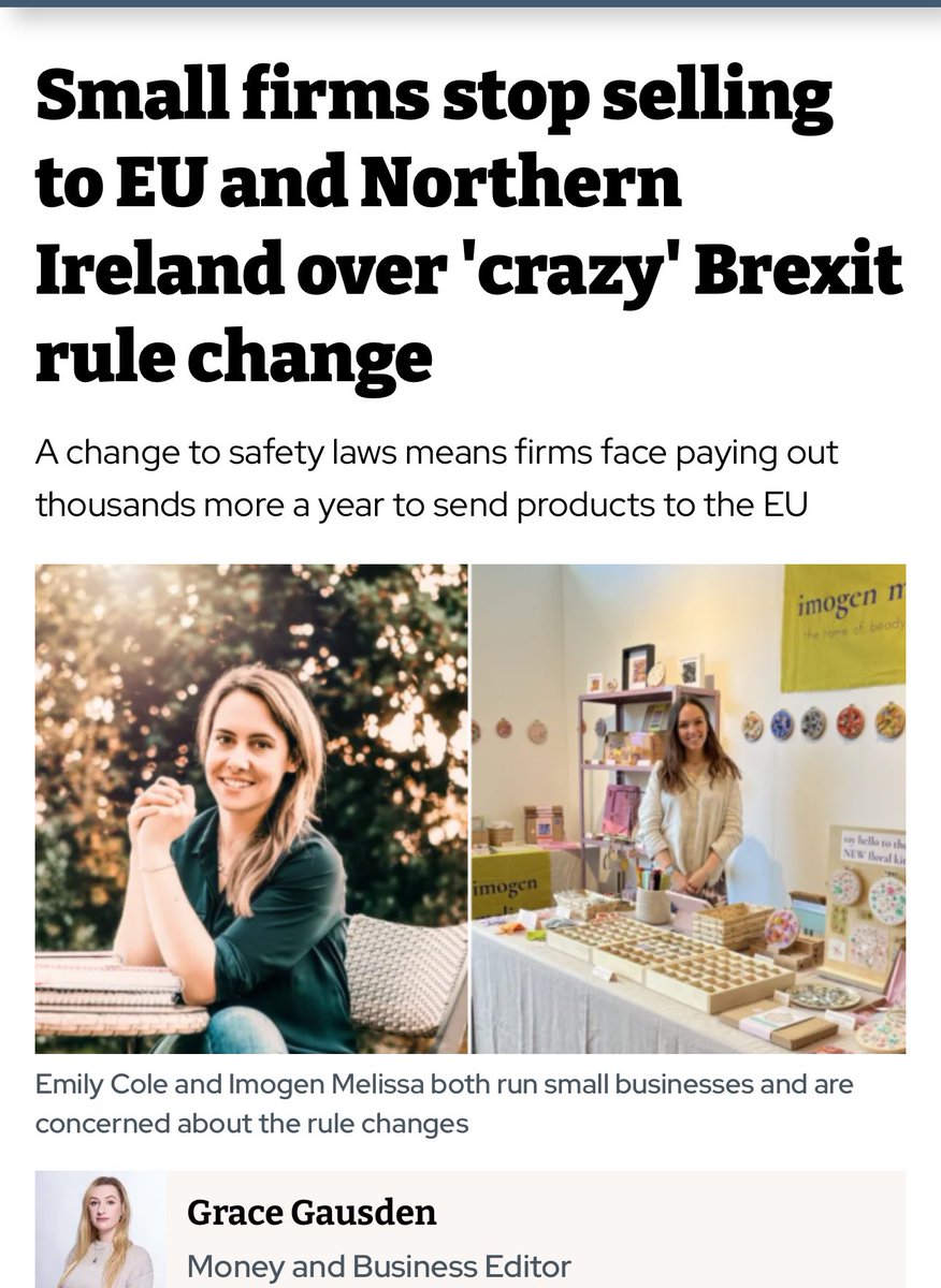 LizWebsterSBF's tweet photo. 😩 More Brexit pain ahead for SMEs as new “complex” rules come into effect next week – another barrier to growth.

The EU’s General Product Safety Regulation (GPSR) will apply as of 13 December and have been put in place to upgrade product safety standards. 
It means small firms have to pay for someone to check their items are safe for selling. 

As Northern Ireland has effectively remained in the EU’s single market for goods after Brexit, this means it is also affected by the change.

As new obligations are not clear,
many are planning on stopping selling to the EU and Northern Ireland as they do not want to breach the rules – or pay out for a so-called responsible person who must do the product safety checks.

It means many have been forced to stop trading at the busiest time of year for their business, affecting growth prospects and profits.

https://t.co/NgIXA6anKj
