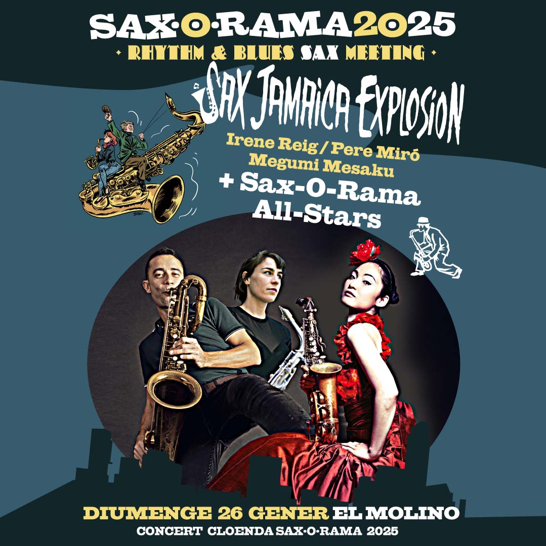 buenritmo (@buenritmo) on Twitter photo La cloenda del Sax-O-Rama 2025 es farà a El <a href="/molinobarcelona/">El Molino</a> amb un concert creat expressament pel Sax-O-Rama. <a href="/irene_reig/">Irene Reig</a>, <a href="/peremirosax/">Pere Miró</a> i <a href="/MesakuMiss/">Megumi Mesaku ( Miss Megoo)</a> presenten Sax Jamaica Explosion. Diumenge 26 de gener. Entrades a: elmolinobarcelona.com/artista/sax-ja…
<a href="/Nellosax/">Dani Nel·lo</a> La cloenda del Sax-O-Rama 2025 es farà a El <a href="/molinobarcelona/">El Molino</a> amb un concert creat expressament pel Sax-O-Rama. <a href="/irene_reig/">Irene Reig</a>, <a href="/peremirosax/">Pere Miró</a> i <a href="/MesakuMiss/">Megumi Mesaku ( Miss Megoo)</a> presenten Sax Jamaica Explosion. Diumenge 26 de gener. Entrades a: elmolinobarcelona.com/artista/sax-ja…
<a href="/Nellosax/">Dani Nel·lo</a>