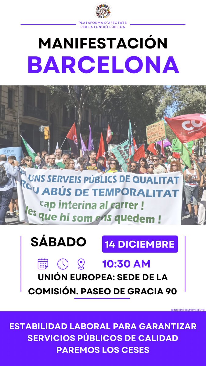 1️⃣ ¡LLAMAMIENTO A TOD@S L@S INTERIN@S, TEMPORALES Y FUNCIONARI@S! El 14/09/24 en Barcelona nos movilizamos para exigir justicia y estabilidad laboral. No podemos permitir más abuso de temporalidad ni la privatización de la administración pública. ¡Defendamos nuestros derechos!