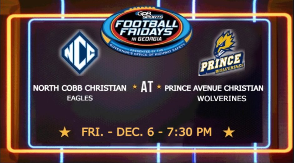 GPB Sports (@gpbsport_) on Twitter photo On Fri., Dec. 6 at 7:30 p.m.
<a href="/NCCEaglesFb/">North Cobb Christian Football</a> vs. <a href="/pacsfootball1/">PACS Football</a>
More details soon โก๏ธ bit.ly/2YLeEyF
<a href="/PACSSoftball/">Wolverine Softball</a> <a href="/pacsboysbb/">PACS Boys Basketball</a> <a href="/PACSWolverines/">Prince Ave Christian</a> <a href="/PACSAthletics/">Richard Ricketts</a> <a href="/GVandagriff/">Greg Vandagriff</a> <a href="/Gachette7/">Louis Gachette</a> <a href="/kade_y2/">Kade Youmans</a> <a href="/ClaytonOgle/">Clayton Ogle</a> <a href="/BoysNccs/">North Cobb Christian Basketball</a> <a href="/CoachMJones64/">Matt Jones</a> <a href="/ray_dixon0/">Ray Dixon</a> On Fri., Dec. 6 at 7:30 p.m.
<a href="/NCCEaglesFb/">North Cobb Christian Football</a> vs. <a href="/pacsfootball1/">PACS Football</a>
More details soon โก๏ธ bit.ly/2YLeEyF
<a href="/PACSSoftball/">Wolverine Softball</a> <a href="/pacsboysbb/">PACS Boys Basketball</a> <a href="/PACSWolverines/">Prince Ave Christian</a> <a href="/PACSAthletics/">Richard Ricketts</a> <a href="/GVandagriff/">Greg Vandagriff</a> <a href="/Gachette7/">Louis Gachette</a> <a href="/kade_y2/">Kade Youmans</a> <a href="/ClaytonOgle/">Clayton Ogle</a> <a href="/BoysNccs/">North Cobb Christian Basketball</a> <a href="/CoachMJones64/">Matt Jones</a> <a href="/ray_dixon0/">Ray Dixon</a>