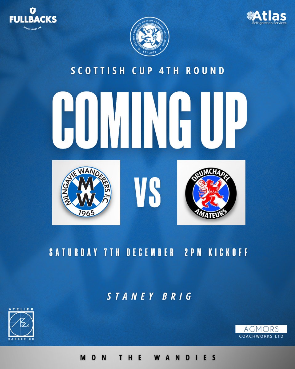 #FixtureFriday

Tomorrow we welcome <a href="/DrumAmsFC/">Drumchapel Amateurs</a> to Staney Brig in the Scottish Cup.

MTW 💙 

<a href="/scottish_aff/">AmateurFixturesResultsSCO</a> <a href="/Atlas_Refrig/">Atlas Refrigeration Services</a> <a href="/OfficialSMAFA/">SMAFA</a> <a href="/scotscores/">scotscores</a>