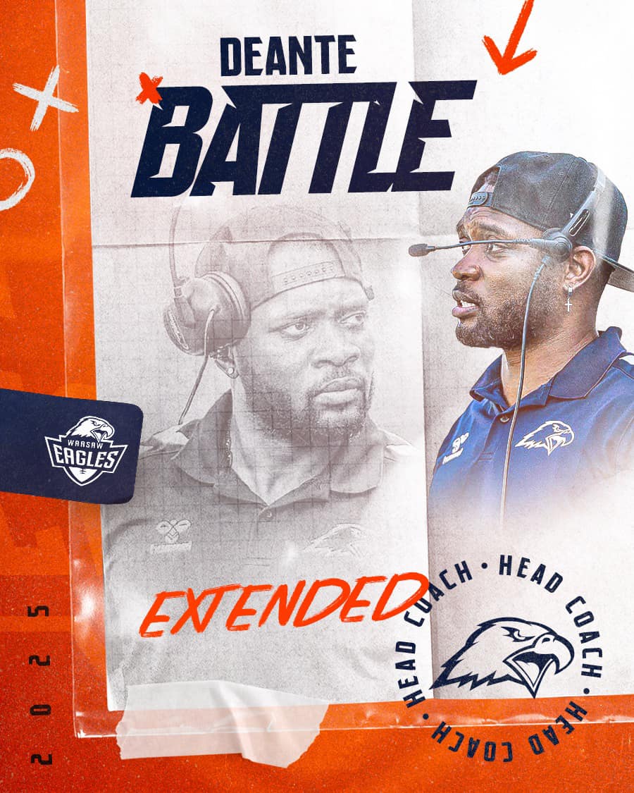 WarsawEagles's tweet image. 🏈 Deante Battle Head Coachem Warsaw Eagles w sezonie 2025! 🦅

🏈 Paweł Kaźmierczak pozostaje w sztabie Warsaw Eagles na sezon 2025! 

🏈 Jeff Thompson nowy trener Running Backów! 🦅

#StayHungry 🦅🔥
#PFL #polskafutbolliga #WarsawEagles2025 #nflpl