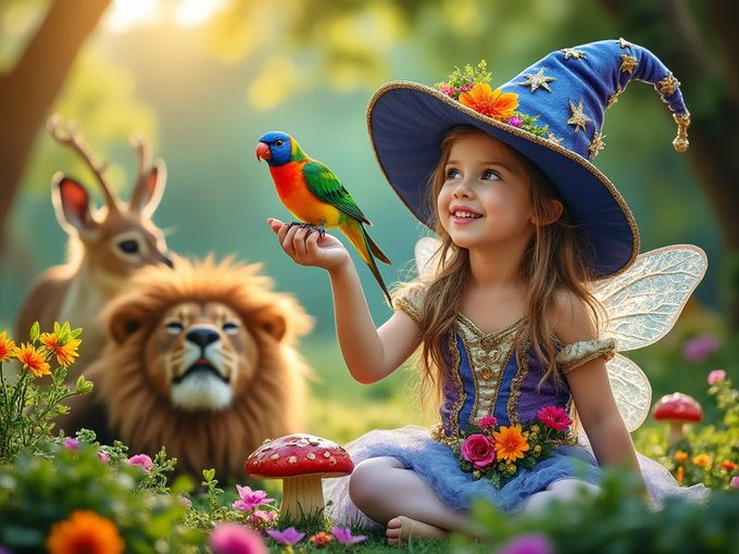 eppicen5's tweet photo. "In the garden where fantasy thrives, a child's imagination reigns supreme, where magical creatures and the wonders of nature dance in harmony." https://t.co/c2kcdnaopW