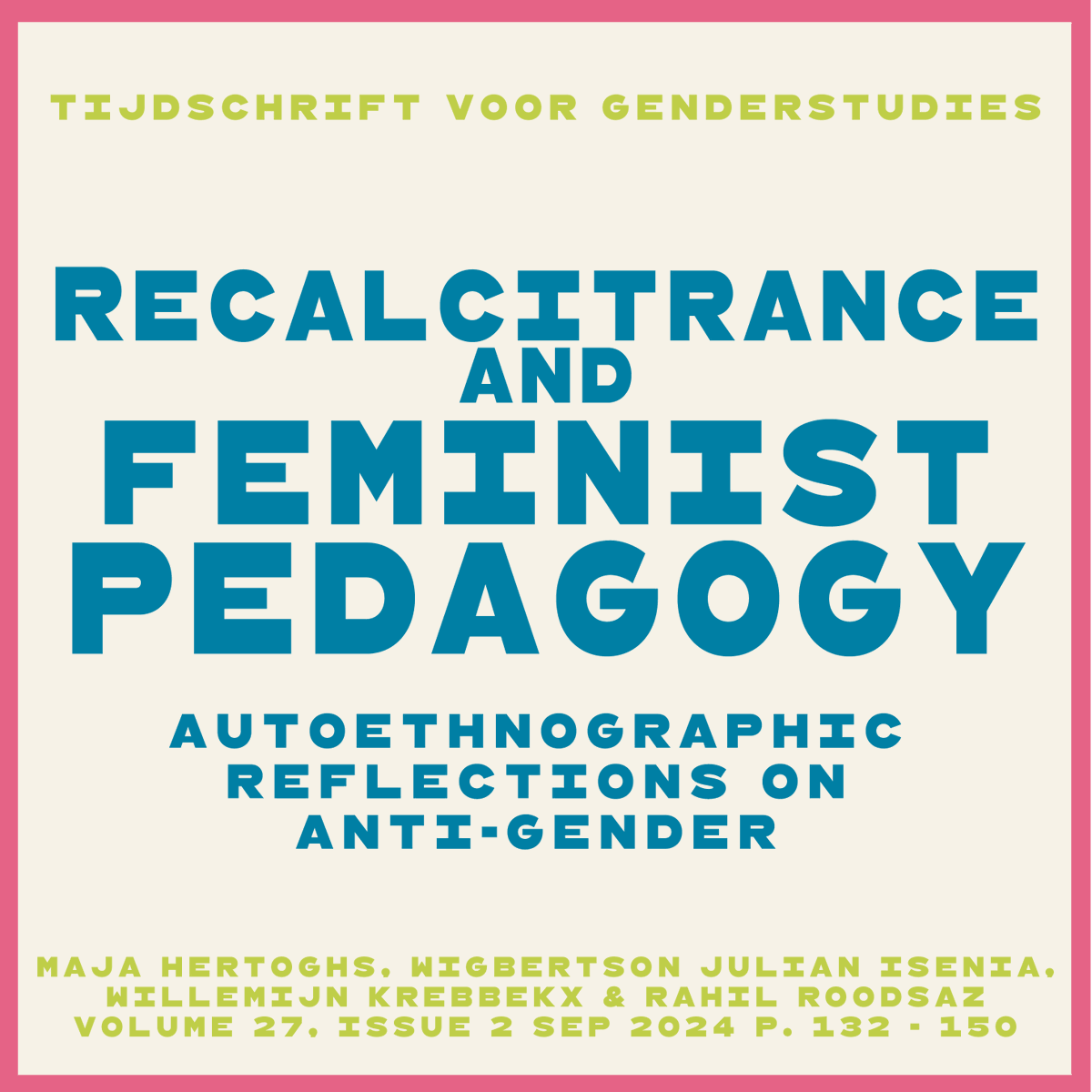 📝 Read the article by Maja Hertoghs, Wigbertson Julian Isenia, Willemijn Krebbekx and Rahil Roodsaz on the anti-gender mobilisations at the Univeristy of Amsterdam. 

➡️ Read the full article using the link below
doi.org/10.5117/TVGN20…
#Gender #genderstudies #academia #TvGs