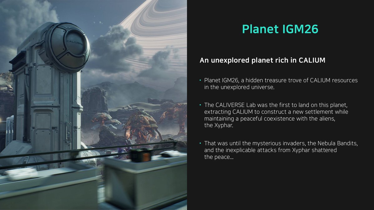 Caliverse_io's tweet photo. 📢Big Announcement 5 of 10

Countdown begins—The first FPS Game, CALIVERSE : INVASION, is upcoming this December as WAVE test!

🌌New Planet Discovered, Planet IGM26
Finally, we have discovered the third planet.
Planet IGM26 is a hidden treasure trove of CALIUM.

🛡 Defend the CALIVERSE Lab(PVE)
Protect the facility from the enemies trying to destroy our CALIVERSE Lab.
The Reactor Core and Generator condense CALIUM into an energy source, ensuring the operation of the lab and the safety of the researchers.
Endless attacks from invading forces
Invaders are constantly heading toward the lab.
Reports indicate that the invaders strike in a pattern of five successive invasions.

‼️Only CALIVERSE Pioneers can join the WAVE I test.(All users can join from WAVE II)‼️
#CALIVERSE_INVASION #PlanetIGM26 #ComingSoon #CALIVERSE #FPS