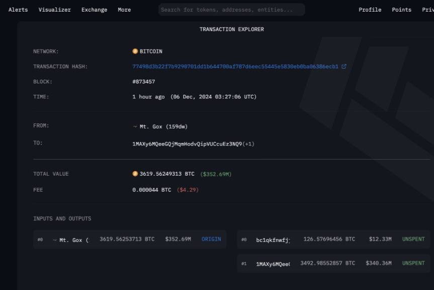 hopp_digital's tweet photo. 🚨 JUST IN: #MtGox moves another $352.69M worth of #Bitcoin to 2 new wallets. https://t.co/kRUJveLJEs