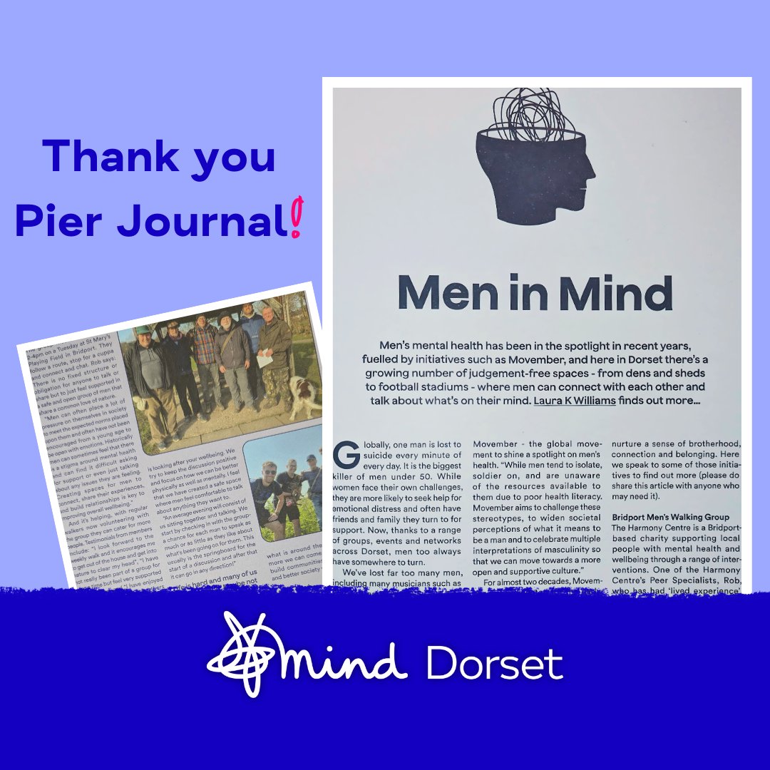 DorsetMind's tweet image. Pier Journal has featured our partnership with @AFCBCommunity - and the wellbeing group for men.💙
Men in Mind group on Tuesdays | 6 – 7:30pm
ow.ly/lUIc50UkTBG

#AFCBournemouth #GetActive #Wellbeing #Support #Dorset #DorsetMind #Men

@DrAndyMayers @MindCharity