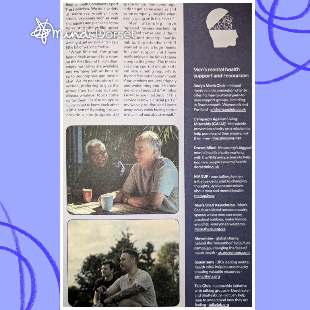 DorsetMind's tweet image. Pier Journal has featured our partnership with @AFCBCommunity - and the wellbeing group for men.💙
Men in Mind group on Tuesdays | 6 – 7:30pm
ow.ly/lUIc50UkTBG

#AFCBournemouth #GetActive #Wellbeing #Support #Dorset #DorsetMind #Men

@DrAndyMayers @MindCharity