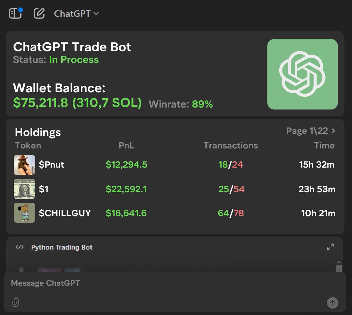 叼毛们，老陌就说没事多学习吧。

#GPT 不止能跟你对话回答问题，各行各业都特么用到了，有个叼毛使用 ChatGPT 每天能通过 memecoin 交易赚到 2000 美元。

无需特殊技能、无需长时间工作 — 只需一个简单的设置。

大多数人都懒得尝试，但这是你开始被动赚钱的机会🧵👇

#空投 #线程