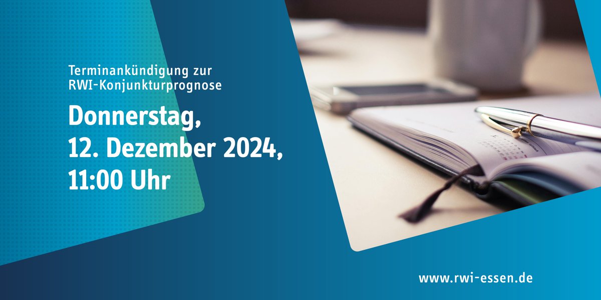 RWI Leibniz-Institut (@rwi_leibniz) on Twitter photo 📢 Terminankündigung: RWI-Konjunkturprognose erscheint am 12.12.2024 mit aktuellen Analysen zur wirtschaftlichen Lage in Deutschland.🔎 Wie entwickelt sich die Konjunktur? Trends, Herausforderungen & Perspektiven – alle Informationen ab 11 Uhr. 📢 Terminankündigung: RWI-Konjunkturprognose erscheint am 12.12.2024 mit aktuellen Analysen zur wirtschaftlichen Lage in Deutschland.🔎 Wie entwickelt sich die Konjunktur? Trends, Herausforderungen & Perspektiven – alle Informationen ab 11 Uhr.