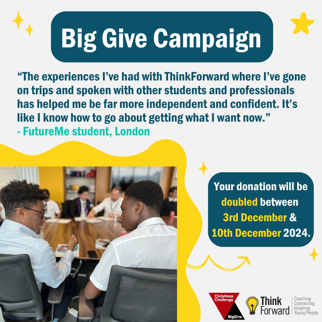 56% of young people from underserved communities leave school with their next step identified, compared with 83% of their better-off peers.
80% of our programme graduates transition into further education or employment.
Donate now to double your donation: bit.ly/TFBigGive24