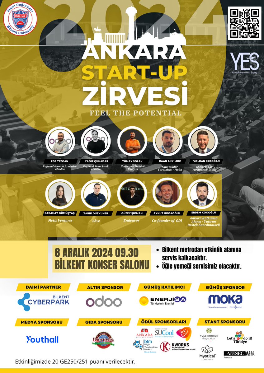 Bilkent Üniversitesi ev sahipliğinde, Bilkent Üniversitesi Genç Girişimciler Kulübü koordinasyonunda düzenlenecek Ankara Startup Zirvesi'nde, Ajans destekleri ve Ajansımızın yürütücüsü olduğu Cosme Eye Programı hakkında bilgilendirme sunumu yapılacaktır.
🗓️8 Aralık 2024
📍Bilkent