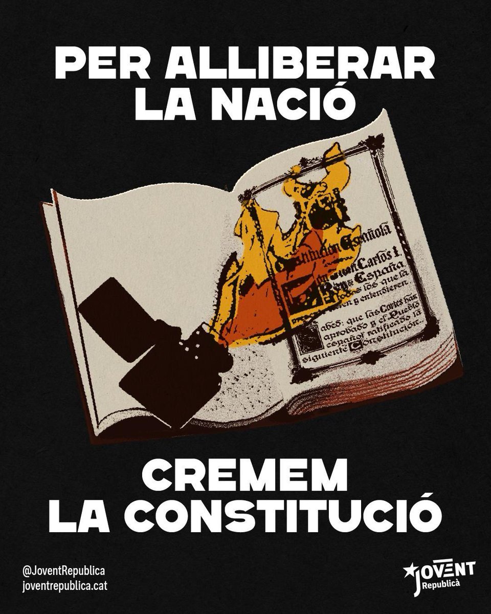 ‼️ No celebrem una constitució nascuda de la falsa transició, hereva del franquisme, que no garanteix els nostres drets i protegeix una monarquia corrupta

🔥 Per alliberar la nació, cremem la constitució