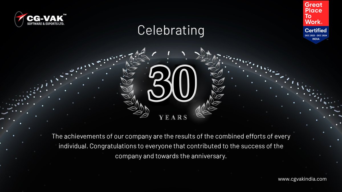 cgvak's tweet photo. Turning 30 and Thriving!🌟
Here's to decades of innovation, passion, and teamwork! 🚀
Thank you to our clients, partners, and employees for being part of this incredible journey. 💙
#cgvak #30yearsofsuccess #Innovation #ITIndustry #BusinessExcellence #itoutsourcing #opd https://t.co/qITNfjQcop