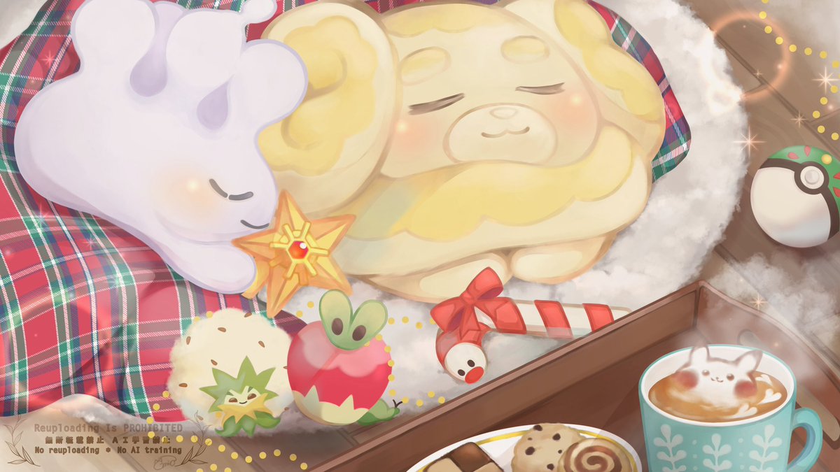 クリスマスたのしみだね🥛🥯☕️

 #pokemonfanart 
 #ポケモンイラスト
