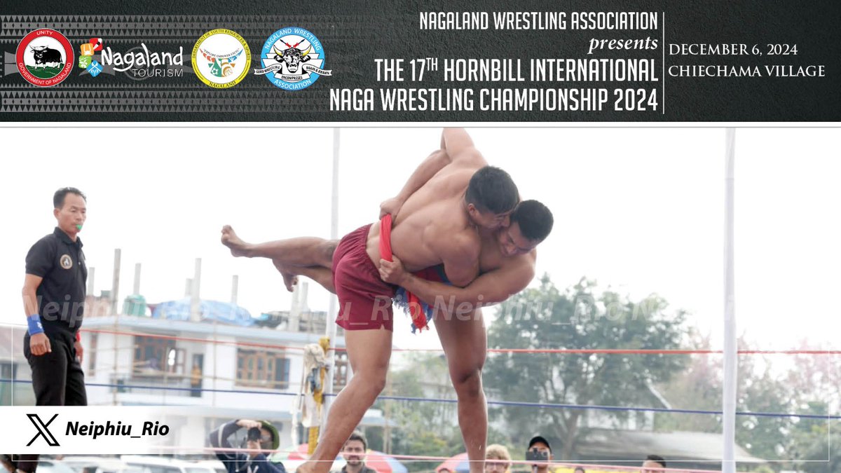 Neiphiu_Rio's tweet photo. Witnessed the 17th Hornbill International Naga Wrestling Championship along with H.E Mr. Jigme Thinlye Namgyal, Consul General, Royal Bhutanese Consulate, Guwahati. A showcase of strength, skill and unity featuring wrestlers from various tribes of the State and beyond. https://t.co/SRBqqFeqAw