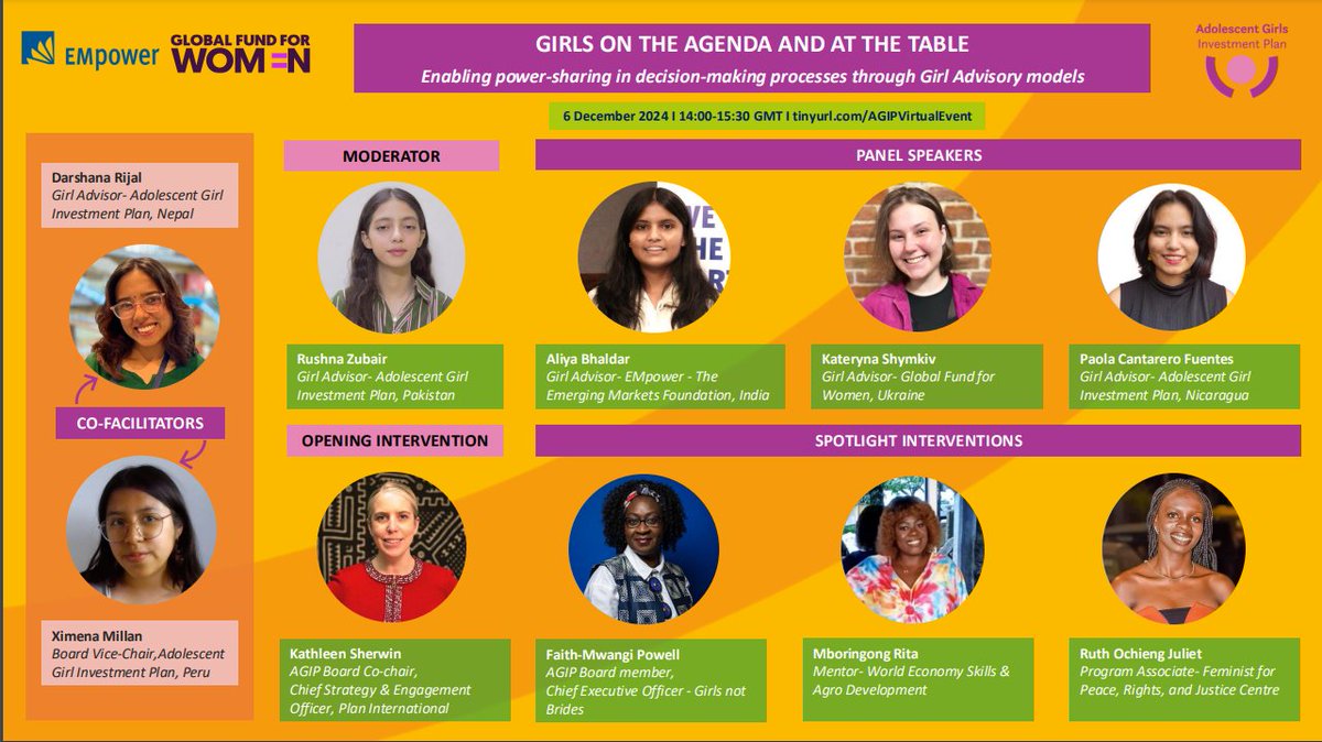 kathleensherwin's tweet photo. Join us today at 14:00-15:30 GMT and register at
https://t.co/azUdg8kJfA for a girl-led webinar on #GirlAdvisoryModels, by @AdolescentPlan    @GlobalFundForWomen and @EMpower #GirlsAtTheTable https://t.co/I1rslt8vUy
