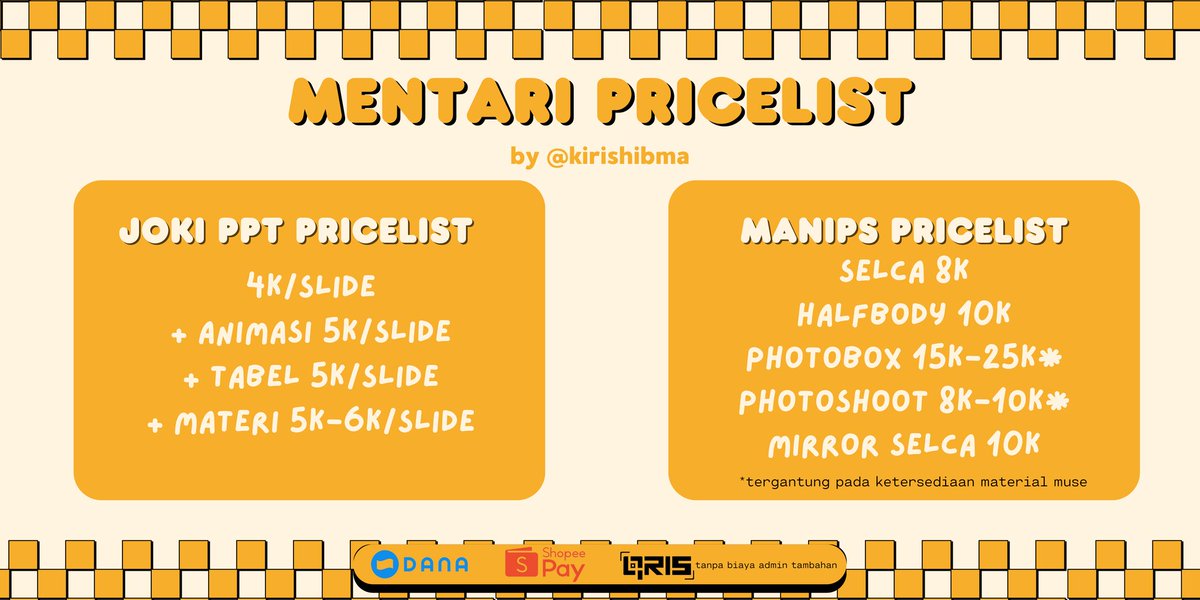 ᕤ haiii warga, <a href="/kirishibma/">𝗞</a> sekarang open joki ppt dan open commission manips lohh

yang ga mau pusing mikirin buat ppt dan yang mau fotbar rp bareng kesayangan kalian, keperluan au dan yang mau melayarkan kapal getek kalian, yuk order sekarang 

#zonauang️ #zonajajan
