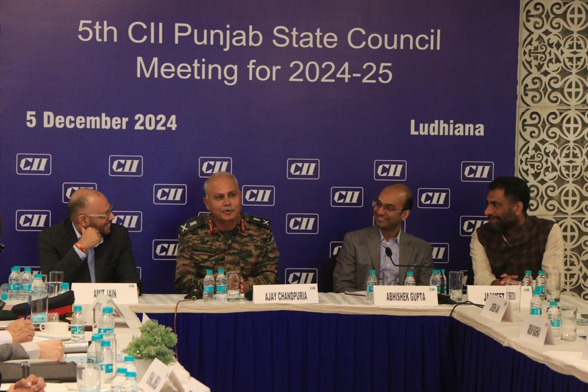VajraCorps_IA's tweet photo. #IndianArmy
#OnPathofTransformation
#IndianArmyNationBuilding

With the prime agenda of integrating & synergising capabilities of Industry and Academia aimed at facilitating #TechInfusion & #SelfReliance of the Field Army, GOC #VajraCorps had an insightful discussion with Industry Partners during the Punjab State Council Meeting organised by #CII. Such interactions go a long way in having a lasting impact towards #CapabilityDevelopment & evolving sustainable growth models for defence industries in Punjab as well as Pan India promoting #MakeinIndia.

@adgpi
@pro_defence
@westerncomd_IA 
@cii
@iitropar
@lpujalandhar
