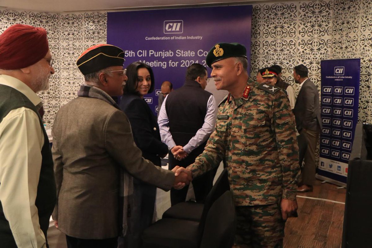 VajraCorps_IA's tweet photo. #IndianArmy
#OnPathofTransformation
#IndianArmyNationBuilding

With the prime agenda of integrating & synergising capabilities of Industry and Academia aimed at facilitating #TechInfusion & #SelfReliance of the Field Army, GOC #VajraCorps had an insightful discussion with Industry Partners during the Punjab State Council Meeting organised by #CII. Such interactions go a long way in having a lasting impact towards #CapabilityDevelopment & evolving sustainable growth models for defence industries in Punjab as well as Pan India promoting #MakeinIndia.

@adgpi
@pro_defence
@westerncomd_IA 
@cii
@iitropar
@lpujalandhar
