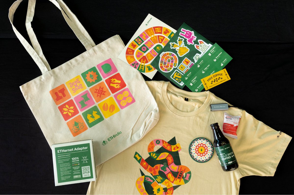 ETHIndiaco's tweet photo. Arm thyself, noble builder, thy ETHIndia survival kit hath arrived 🤺 https://t.co/y0zX50Op1C