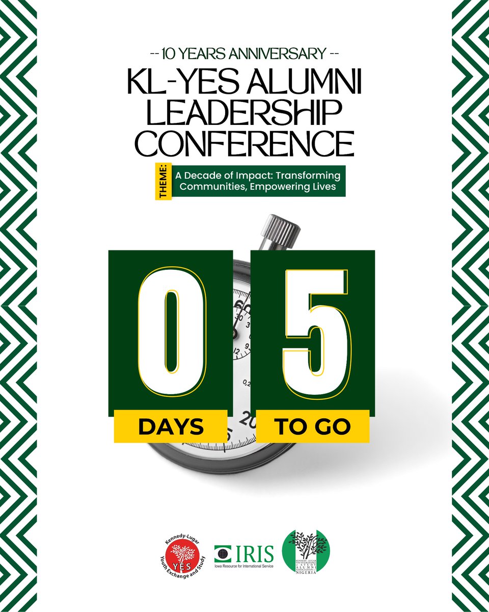 YAANigeria's tweet photo. 5 days left to the #YAAN10years anniversary to celebrate our achievements, the lives we’ve impacted &amp; the supportive &amp; uplifting community we’ve built!🎊

The anniversary will be joined with the in-person aspect of the #PioneerPathfellowship!

#yesalumni #yaanigeria #klyes https://t.co/FPXnfcIN2N