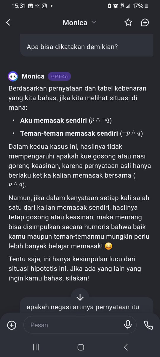 ajaibbinladden's tweet photo. Berarti apakah bisa diartikan kalau 'aku memasak' sendiri dan 'teman-teman memasak sendiri', kue tetap gosong dan nasi goreng tetap akan keasinan?

Jadi kesimpulannya, aku maupun teman-temanku, sama-sama tidak bisa memasak. Hahaha. 

Apa bisa dikatakan demikian? 🤣 https://t.co/MwSy5szXIs