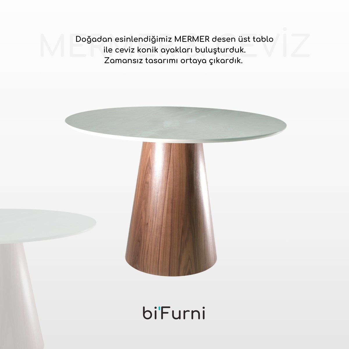 Doğadan esinlendiğimiz MERMER desen üst tablo ile ceviz konik ayakları buluşturduk.
Zamansız tasarımı ortaya çıkardık. 

bi'Furni iletişim kanalları;
💻 bifurni.com
📞 +90 545 202 52 44

#yemekmasasi #uretimdenmasa #masa #bohemmasa #mermermasa