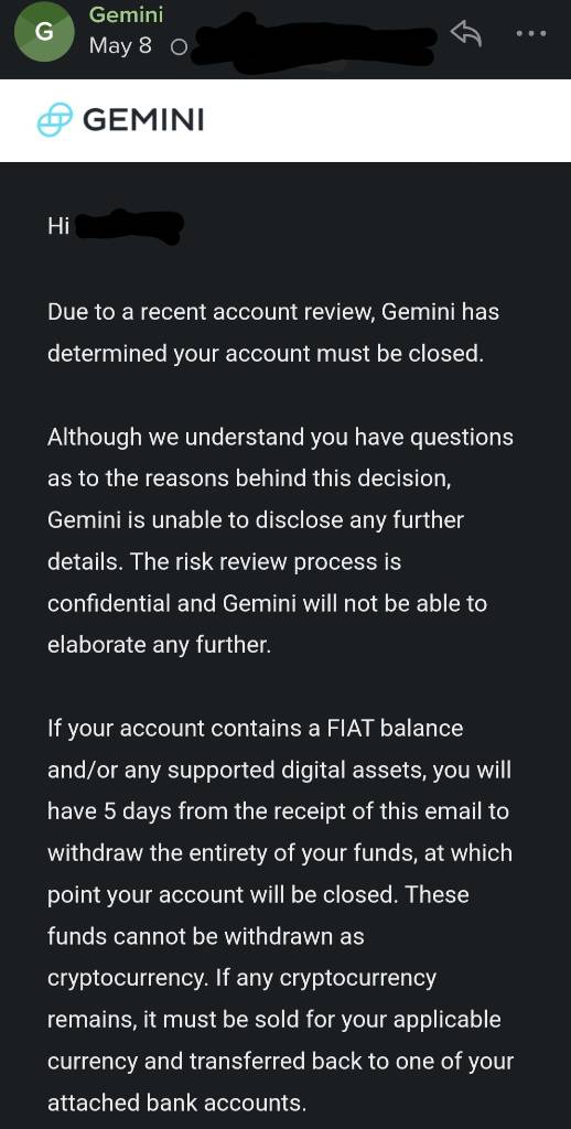 AmishBTC's tweet photo. As a follow up to this (some "AI assistant account just liked the tweet so it was in my notifications,) they closed my account a couple months later. There was no activity in between the inquiry and the forced closure, so I guess buying and withdrawing BTC is a nono... https://t.co/dUyAaYFNR3