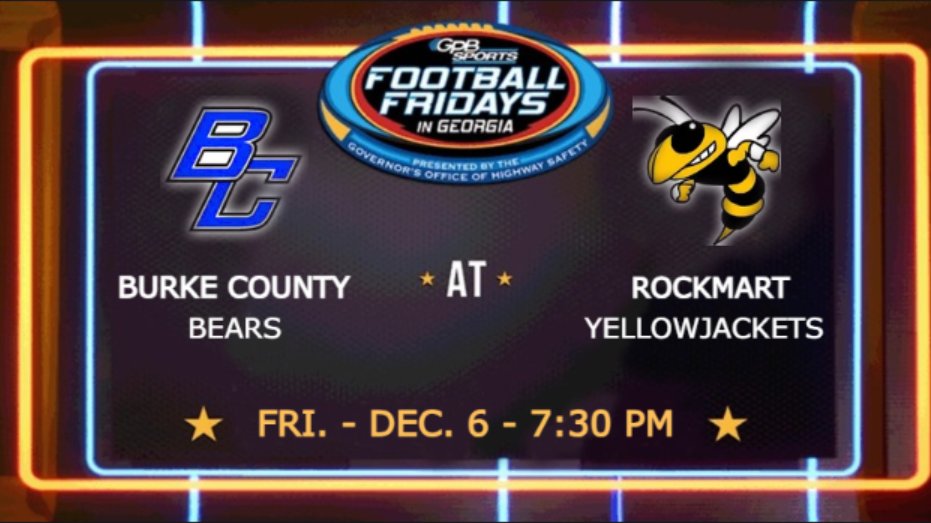 GPB Sports (@gpbsport_) on Twitter photo On Fri., Dec. 6 at 7:30 p.m.
<a href="/BurkeFootball/">BURKE COUNTY FOOTBALL</a> vs. <a href="/RockmartJackets/">Rockmart Football</a>
More details soon โก๏ธ bit.ly/2YLeEyF
<a href="/jacketstdclub/">Rockmart Touchdown Club</a> <a href="/Rockmartdugout/">ROCKMART BASEBALL ๐</a> <a href="/tyree__3/">Tyree McCrary</a> <a href="/Tyler_Deems40/">Tyler Deems</a> <a href="/BCPS_Bears/">Burke County Schools</a> <a href="/BurkeCountyGA/">Burke County Georgia</a> <a href="/Coach_Heard89/">Da'Quan Heard</a> <a href="/CordariusFree38/">Cordarius Free</a> <a href="/_CoachThomas7/">Chris Thomas</a> <a href="/Coach_Springs/">Coach Springs</a> <a href="/DerrickFarrowDB/">Derrick Farrow</a> On Fri., Dec. 6 at 7:30 p.m.
<a href="/BurkeFootball/">BURKE COUNTY FOOTBALL</a> vs. <a href="/RockmartJackets/">Rockmart Football</a>
More details soon โก๏ธ bit.ly/2YLeEyF
<a href="/jacketstdclub/">Rockmart Touchdown Club</a> <a href="/Rockmartdugout/">ROCKMART BASEBALL ๐</a> <a href="/tyree__3/">Tyree McCrary</a> <a href="/Tyler_Deems40/">Tyler Deems</a> <a href="/BCPS_Bears/">Burke County Schools</a> <a href="/BurkeCountyGA/">Burke County Georgia</a> <a href="/Coach_Heard89/">Da'Quan Heard</a> <a href="/CordariusFree38/">Cordarius Free</a> <a href="/_CoachThomas7/">Chris Thomas</a> <a href="/Coach_Springs/">Coach Springs</a> <a href="/DerrickFarrowDB/">Derrick Farrow</a>