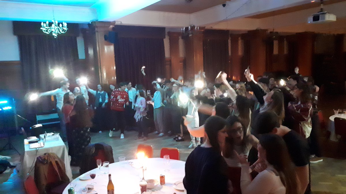 StephenForcer's tweet image. If you can sing mass karaoke in different languages, you have nothing to fear in your oral exams. Students, it made us happy to see you happy at last night's biggest ever (200) @UofGSMLC Christmas event.
Thanks for the beautiful venue to staff @GUUnion & our own Teresa Newman