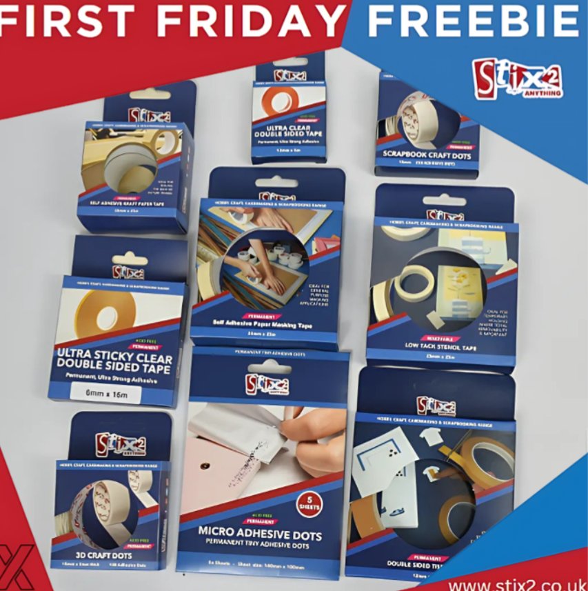 stix_2's tweet photo. For the last FIRST FRIDAY FREEBIE of the year, we’re giving away over £25 worth of your favourite Stix2 adhesives!
How to enter:
Like and retweet our post for a chance to win.
The winner will be announced on Tuesday 10th of December.
#craftcompetition #craftgiveaway #stix2 https://t.co/FRqII6bqch